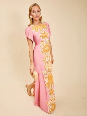 Katherine Gown - Pink Floral Panel Maxi Dress - Elegant Summer Style